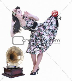 mouse cursor hold dress of young woman