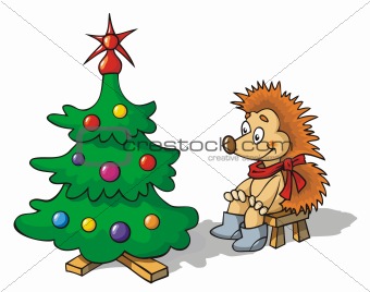 Hedgehog and a fir-tree