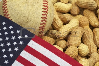 Baseball, US Flag and Peanuts, American Tradition