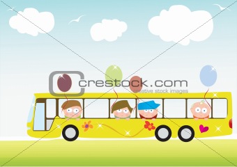 Playful children in a school bus