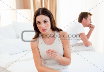 Worried couple finding out results of a pregnancy test