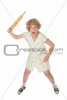 Angry womn with rolling pin