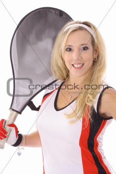 shot of a gorgeous blonde with tennis racket