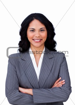 Portrait of a smiling businesswoman with folded arms 