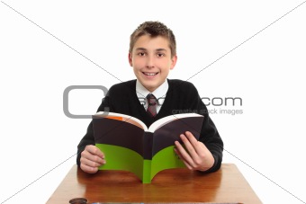 Happy school student with textbook