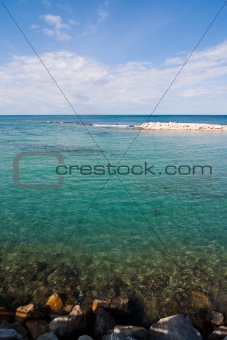 Clear and Crystal Sea Water on a Sunny Day, Wide Angle View