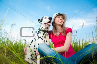 young woman with her dog pet