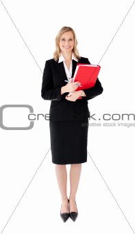 Attractive businesswoman with a pen and a folder