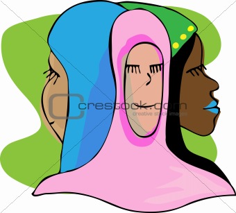 Three Serene Muslim Women In Meditation