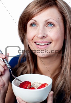 Beautiful woman having a healthy breakfast 