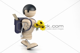 boy and yellow flowers