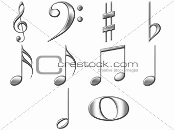 3D Silver Music Notes 