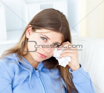 Sad woman with tissues