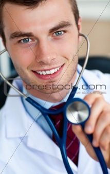 Glowing doctor holding a stethoscope 