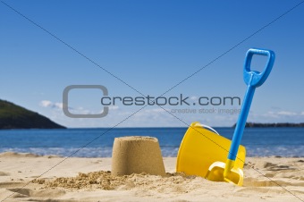 Spade and bucket at the beach