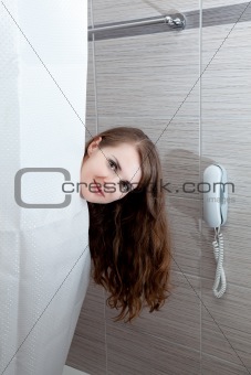 attractive woman taking shower