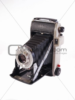 Old camera on a white background.         