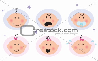 Baby boy and girl icons: facial expression