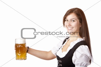 Beautiful woman stems Oktoberfest beer stein