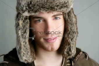 winter fur hat portrait of fashion young man