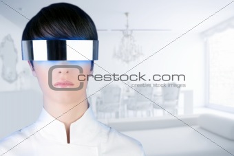 silver futuristic glasses woman modern white house