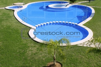 blue swimming pool round shapes