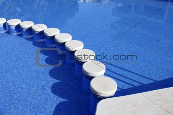 blue swimming pool round tiles way 
