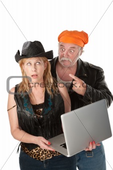 Woman ambarrased by the contents of her laptop