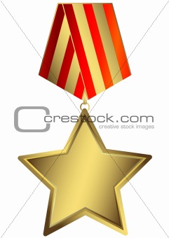 Gold star with red and golden striped ribbon