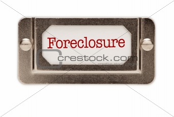 Foreclosure File Drawer Label Isolated on a White Background.