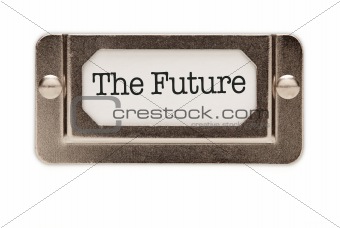 The Future File Drawer Label Isolated on a White Background.