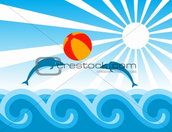 fishes playing with beach ball