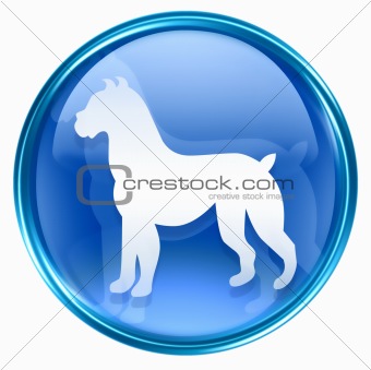 Dog Zodiac icon blue, isolated on white background.