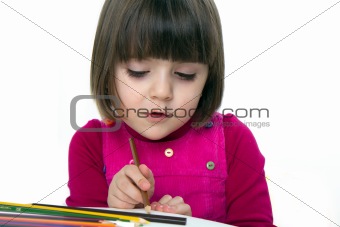 Girl with coloring pencils