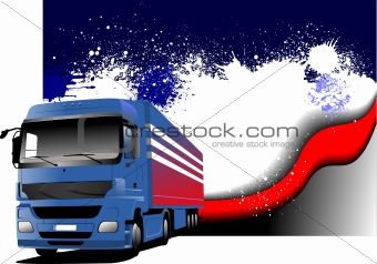 Grunge abstract background with blue truck image. Vector illustr