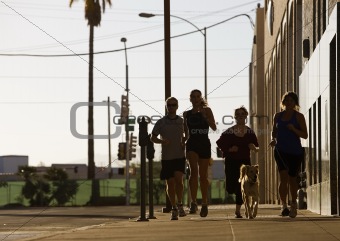 Group of friends out for a run