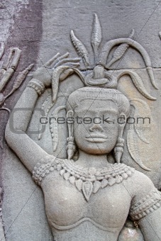 Apsara - bas-relief in Angkor area