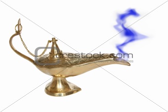 Golden Genie lamp with a smoke
