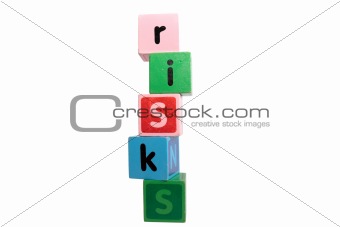 risks in toy play block letters with clipping path