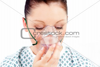 Diseased caucasian  woman wearing a mask 