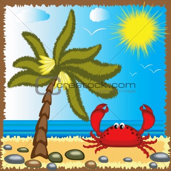 Summer background with crab