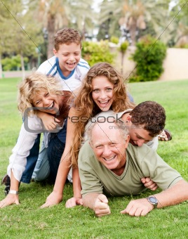 Family piling up on dad