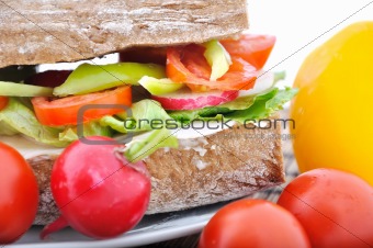 diet brown baguette with vegetable