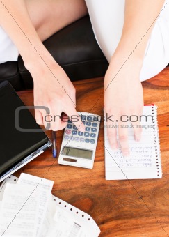 Young woman doing accountancy at home