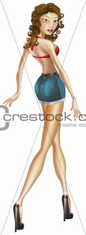 Illustration of sexy woman in daisy dukes