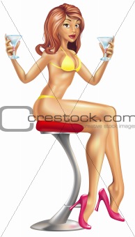 Sexy woman in bikini with cocktails illustration