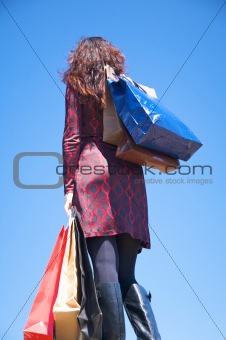 red dressed woman shopping