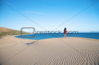woman big dune and sea