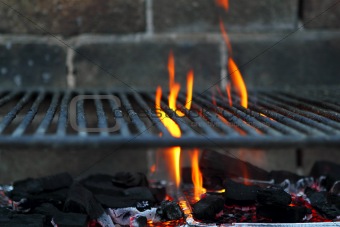 Bar b cue barbecue fire BBQ coal fire iron grill