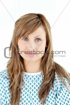 Dejected female patient looking at the camera 